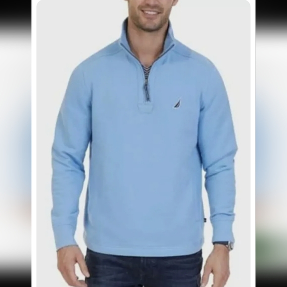 Nautica Men's Light Blue Quarter Zip Pullover Sweater Size Small EUC - Picture 1 of 7
